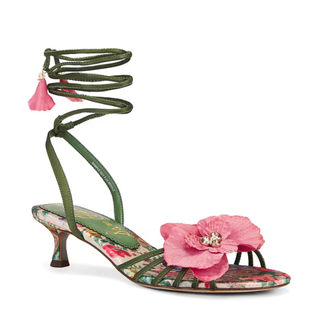 Sam Edelman Carla Sandals - Green and Pink Floral Lace-up Kitten Heel Sandals